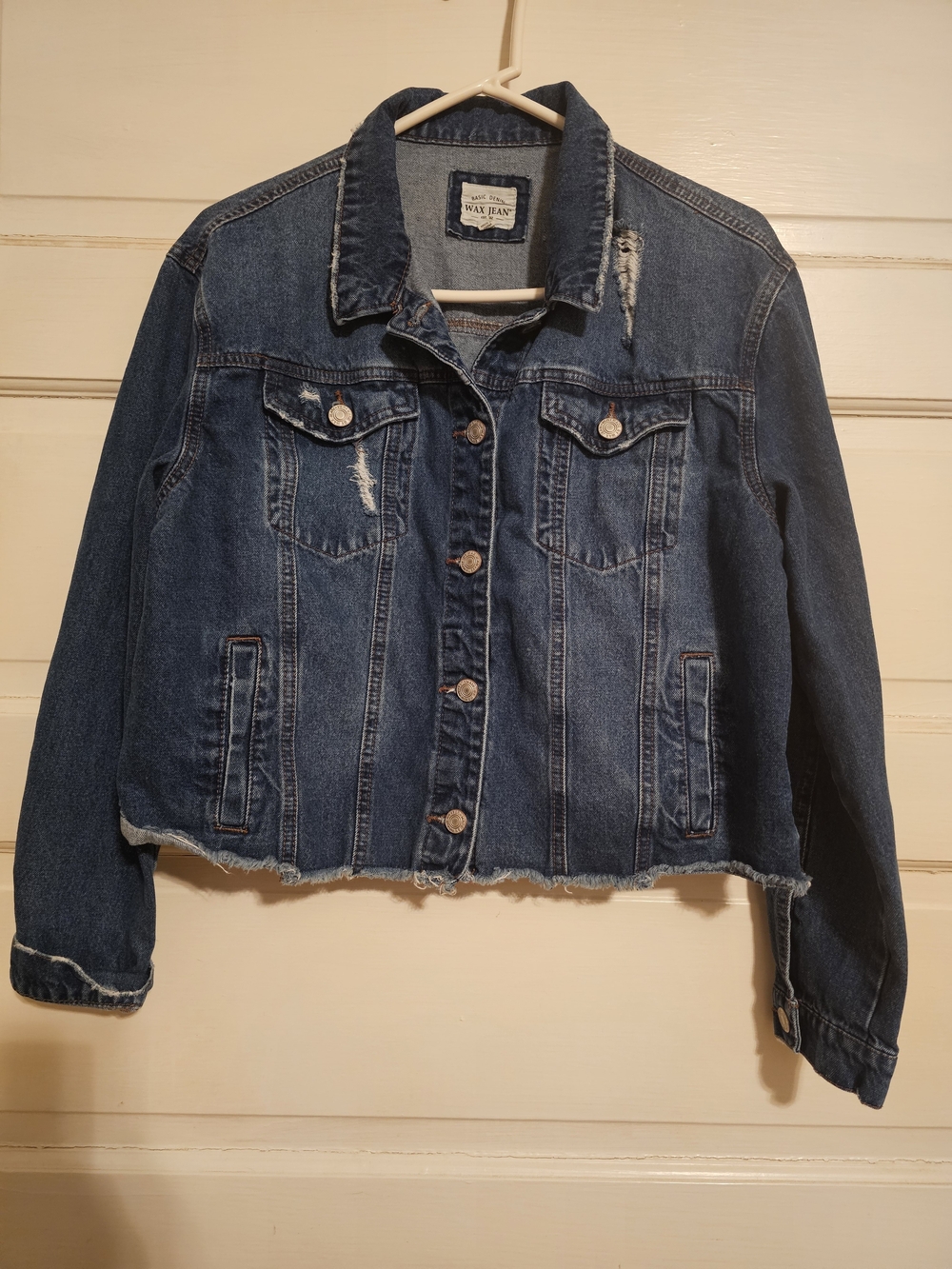 Wax Jean Dark Blue Distressed Denim Jacket
